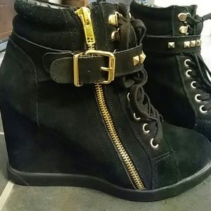 Steve Madden wedge boots black good zip punk bling